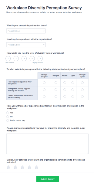 Workplace Diversity Perception Survey Form Template