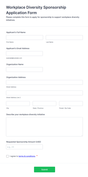 Workplace Diversity Sponsorship Application Form Template