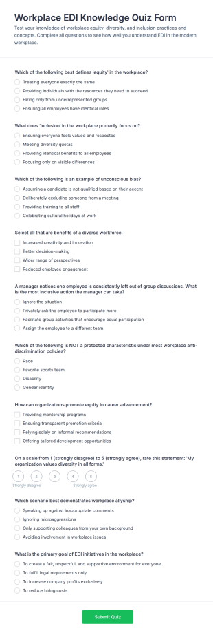 Workplace EDI Knowledge Quiz Form Template