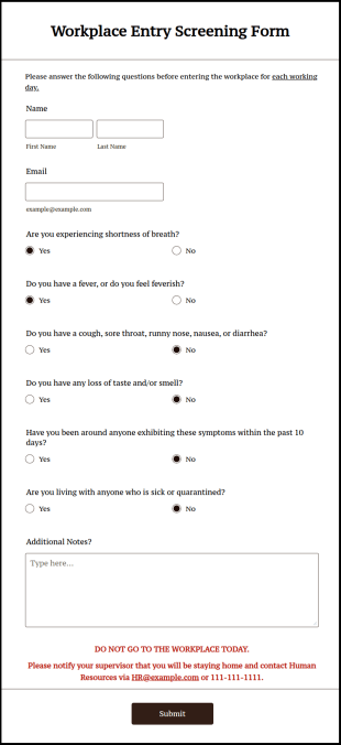 Workplace Entry Screening Form Template