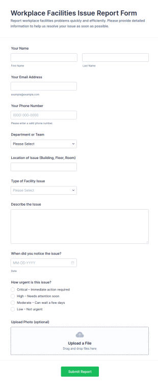 Workplace Facilities Issue Report Form Template