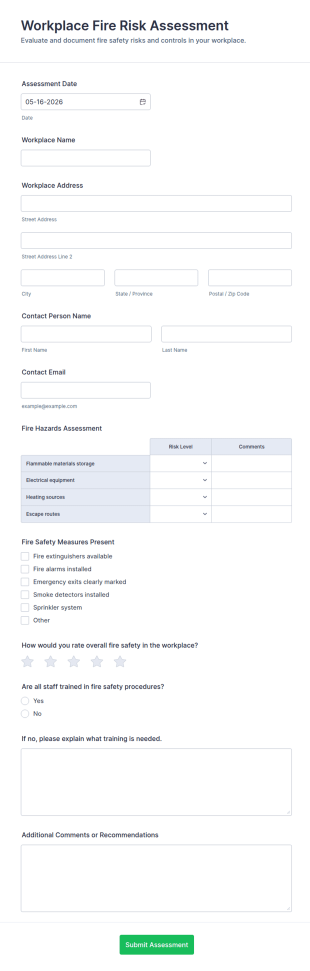 Workplace Fire Risk Assessment Form Template
