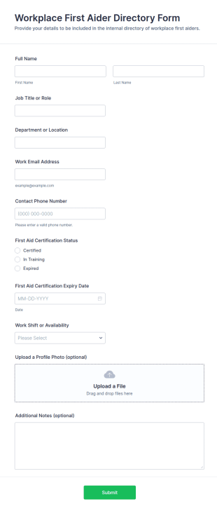 Workplace First Aider Directory Form Template