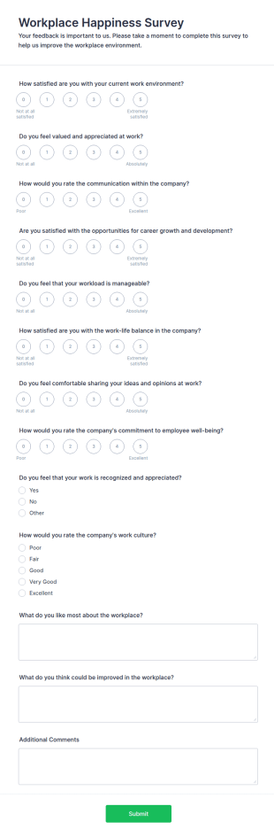Workplace Happiness Survey Form Template