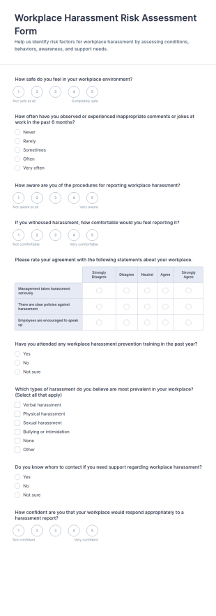 Workplace Harassment Risk Assessment Form Template