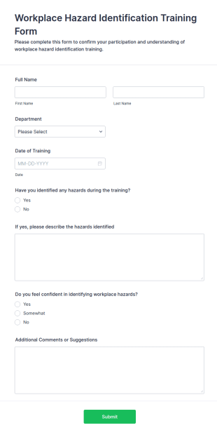 Workplace Hazard Identification Training Form Template