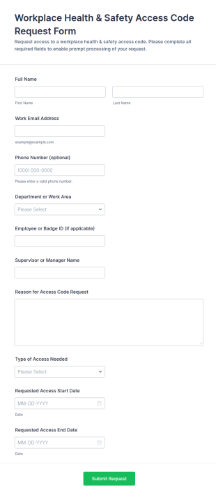 Workplace Health & Safety Access Code Request Form Template
