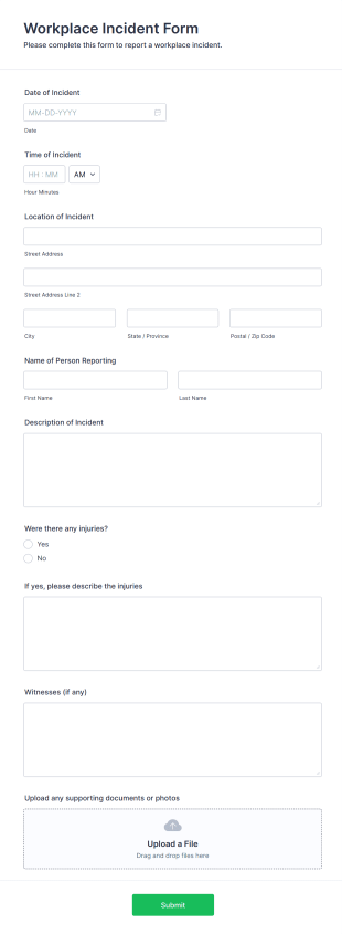 Workplace Incident Form Template