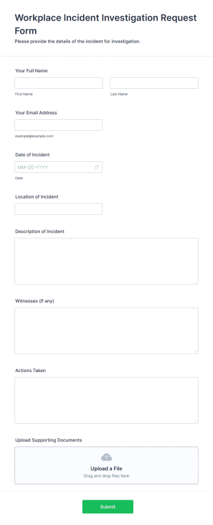 Workplace Incident Investigation Request Form Template