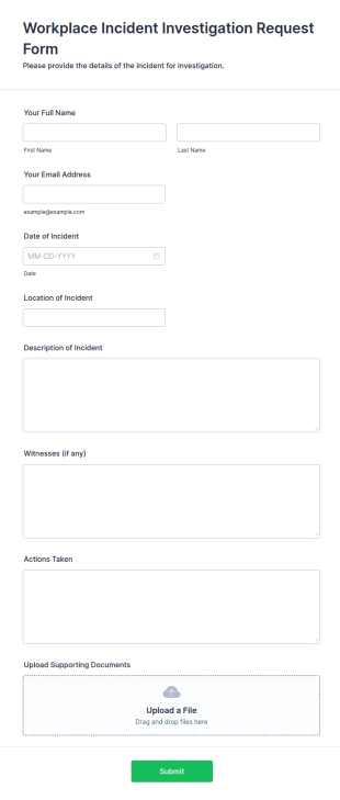 Workplace Incident Investigation Request Form Template