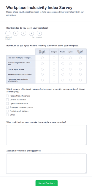 Workplace Inclusivity Index Survey Form Template