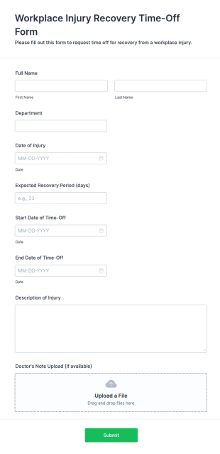 Workplace Injury Recovery Time Off Form Template