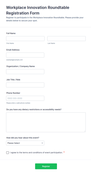 Workplace Innovation Roundtable Registration Form Template