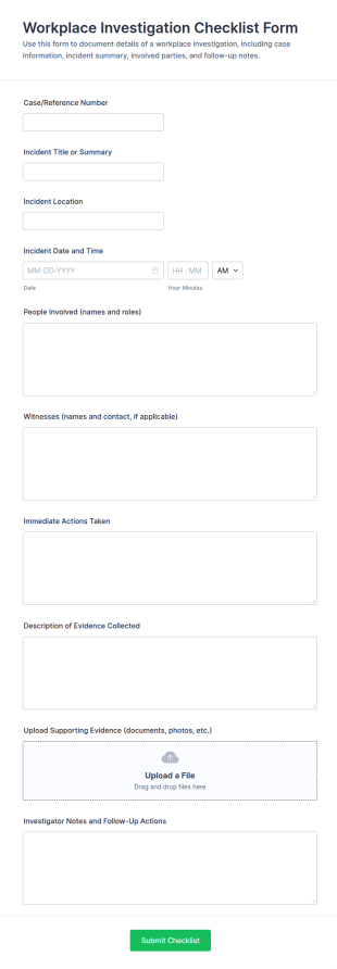 Workplace Investigation Checklist Form Template