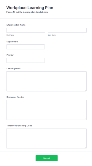 Workplace Learning Plan Form Template