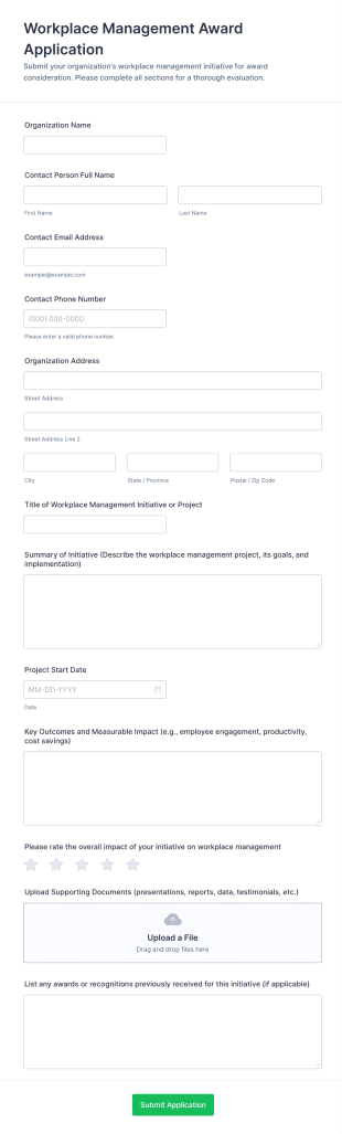 Workplace Management Award Application Form Template