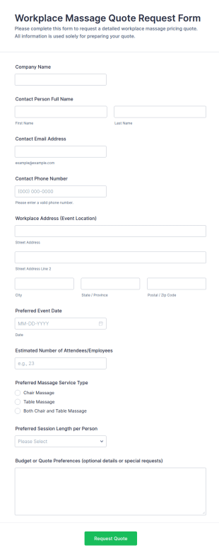 Workplace Massage Quote Request Form Template