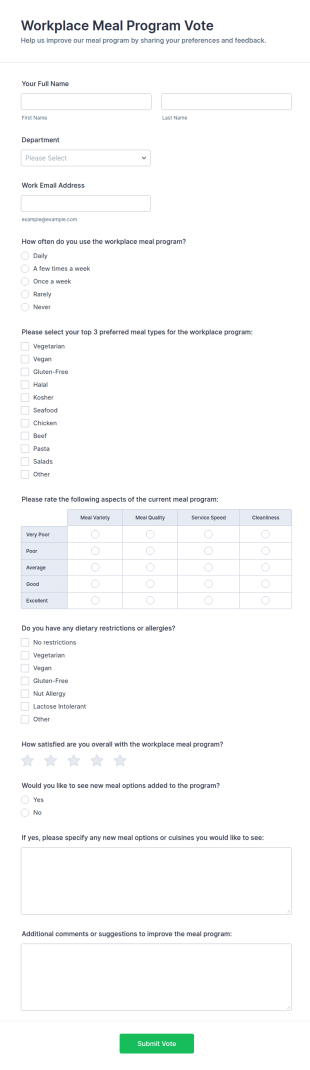 Workplace Meal Program Vote Form Template