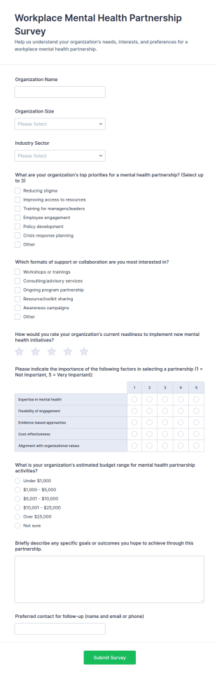 Workplace Mental Health Partnership Survey Form Template