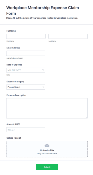 Workplace Mentorship Expense Claim Form Template