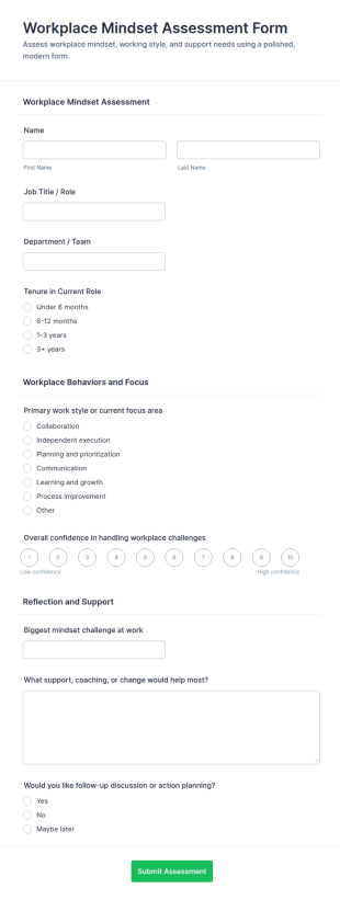 Workplace Mindset Assessment Form Template