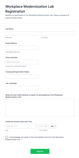 Workplace Modernization Lab Registration Form Template