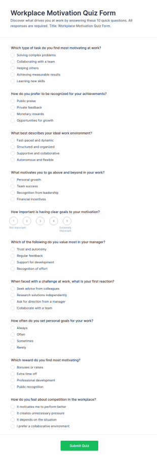 Workplace Motivation Quiz Form Template