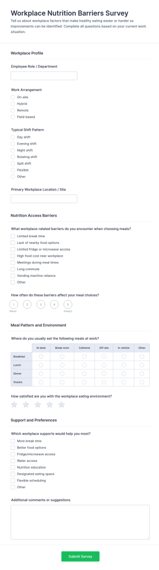 Workplace Nutrition Barriers Survey Form Template