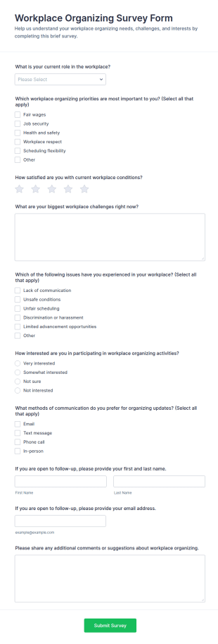 Workplace Organizing Survey Form Template
