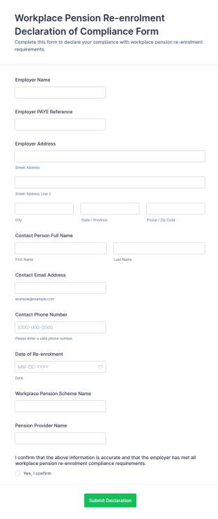 Workplace Pension Re Enrolment Declaration Of Compliance Form Template