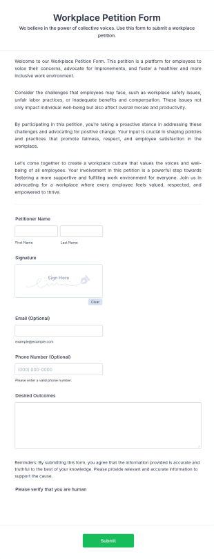 Workplace Petition Form Template