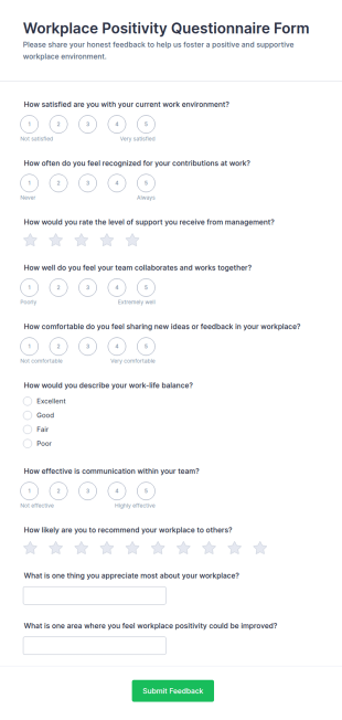 Workplace Positivity Questionnaire Form Template