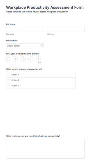 Workplace Productivity Assessment Form Template