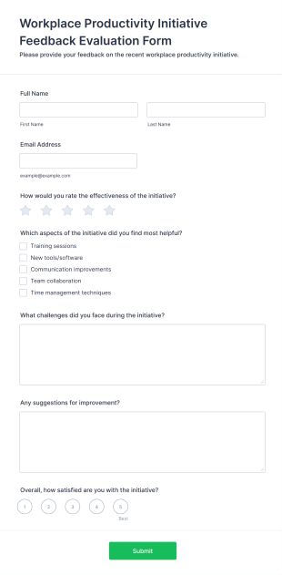Workplace Productivity Initiative Feedback Evaluation Form Template