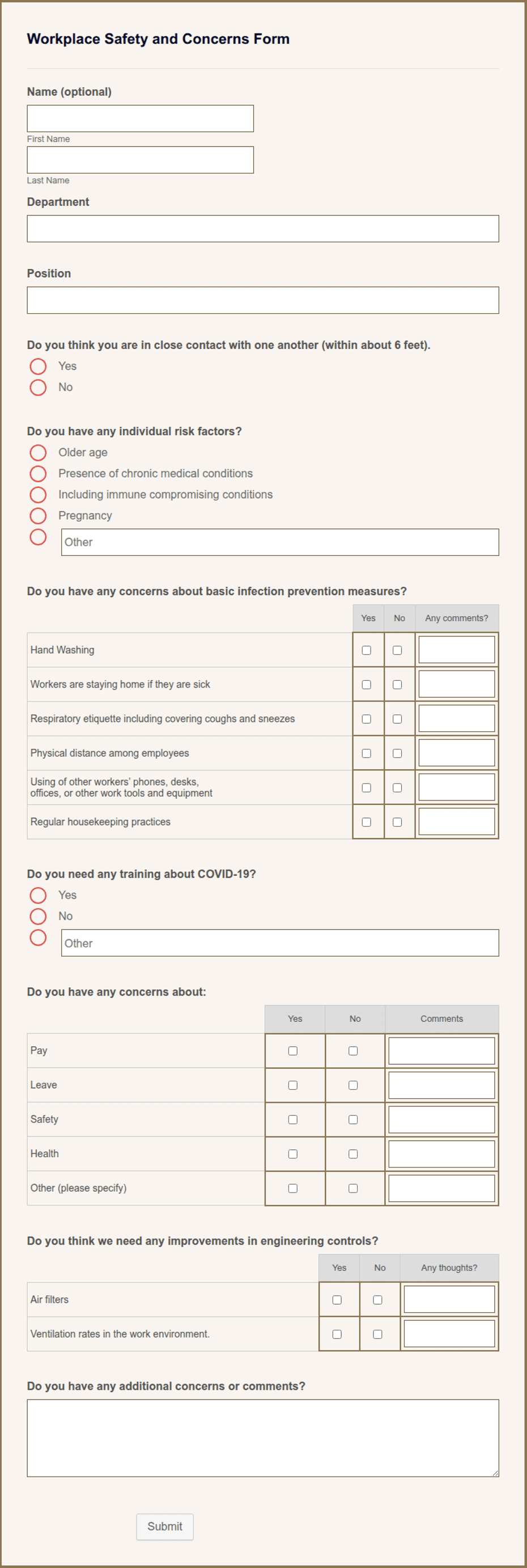 Safety Forms For Employees
