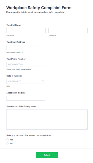 Workplace Safety Complaint Form Template