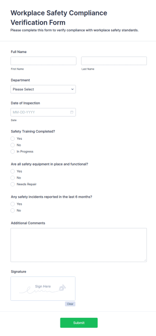 Workplace Safety Compliance Verification Form Template