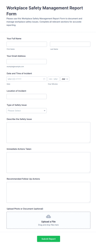 Workplace Safety Management Report Form Template