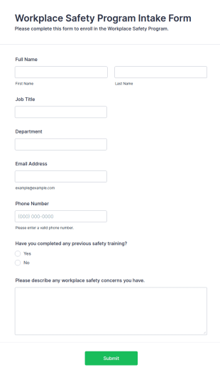 Workplace Safety Program Intake Form Template
