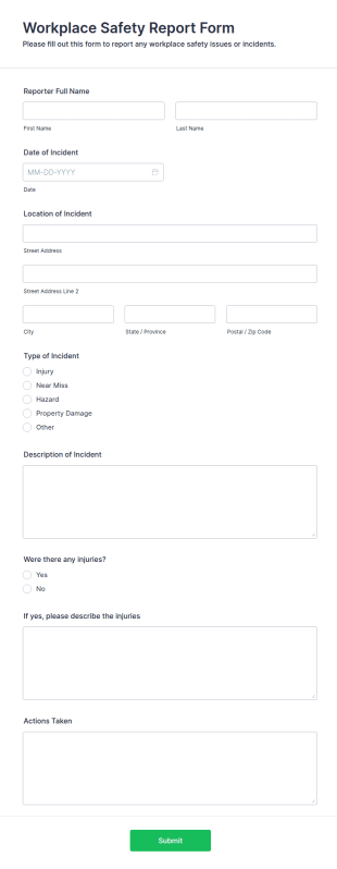 Workplace Safety Report Form Template