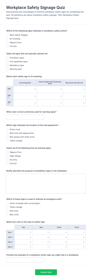 Workplace Safety Signage Quiz Form Template