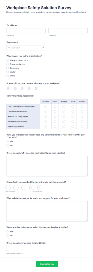 Workplace Safety Solution Survey Form Template
