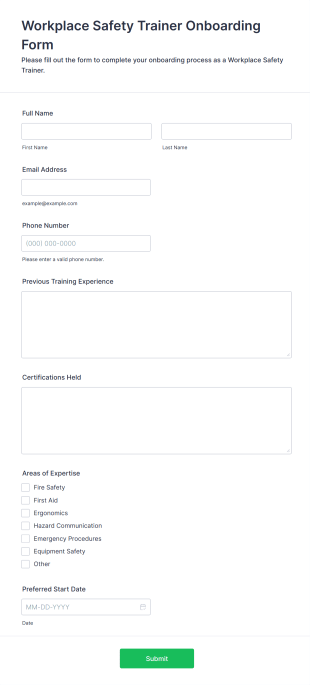 Workplace Safety Trainer Onboarding Form Template
