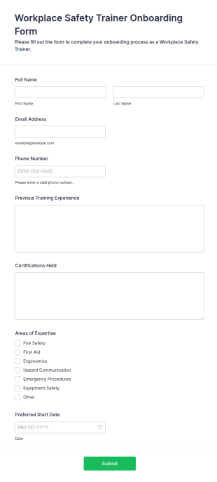 Workplace Safety Trainer Onboarding Form Template