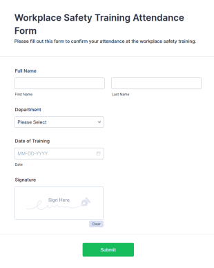 Workplace Safety Training Attendance Form Template