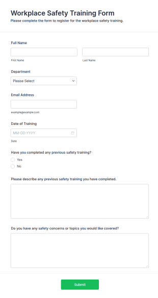 Workplace Safety Training Form Template