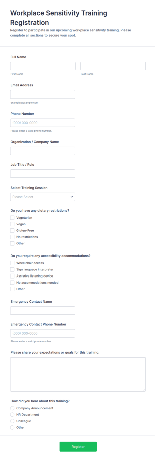 Workplace Sensitivity Training Registration Form Template