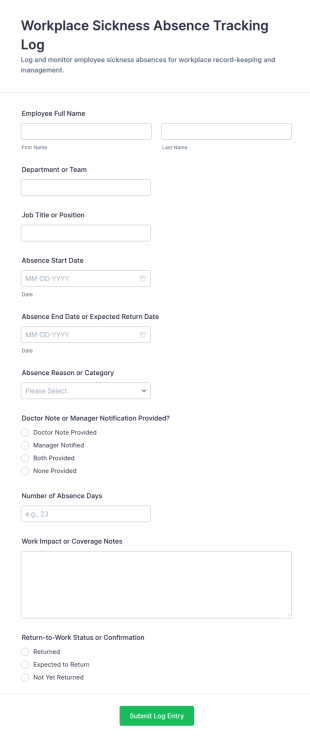 Workplace Sickness Absence Tracking Log Form Template