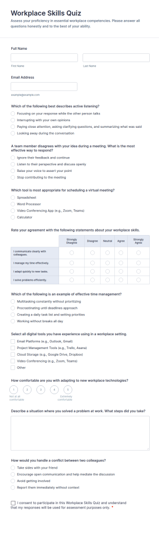 Workplace Skills Quiz Form Template