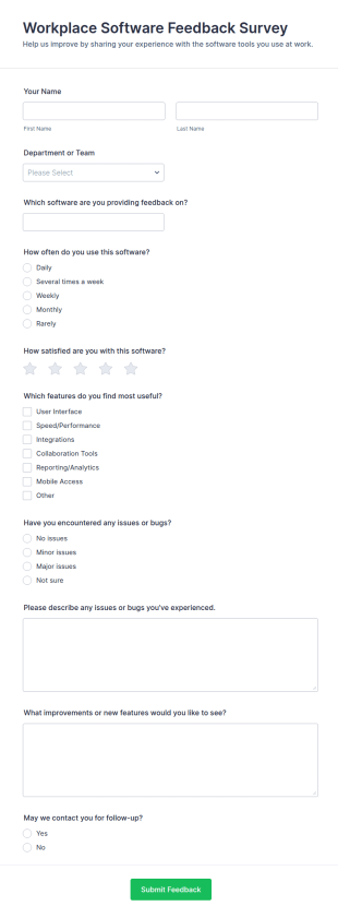 Workplace Software Feedback Survey Form Template